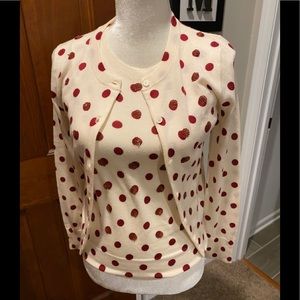 J Crew Polka Dot Cream/Red Sweater Set. NWOT. Sz. S